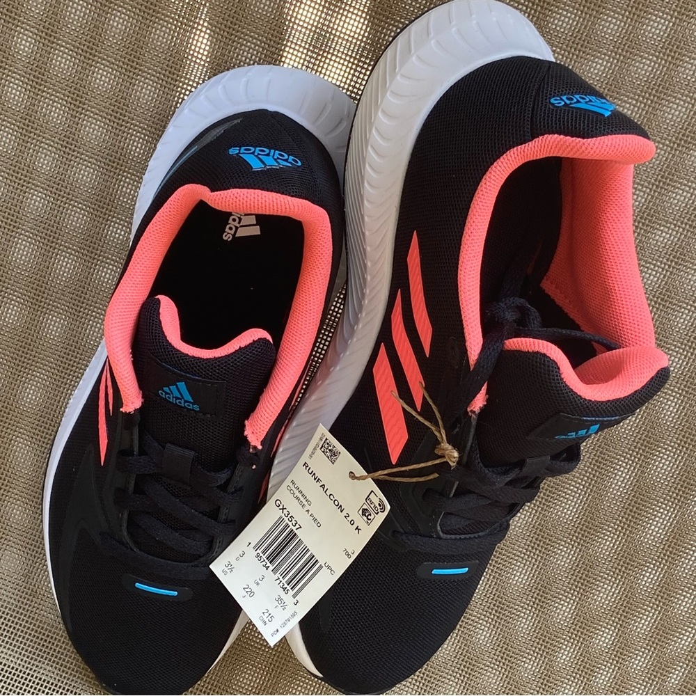 Adidas NWT Run-Falcon 2.0K Sz-3.5Y~(5Women) Striking Colors of Black/Coral/Aqua - Picture 14 of 16